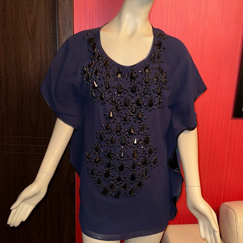 Black 2 ply silk chiffon stress embellishment long tunic 3